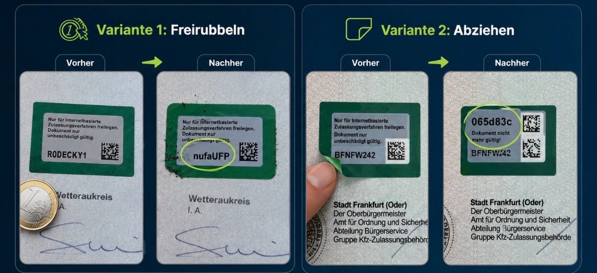 Fahrzeugschein Rückseite mit Sicherheitscode