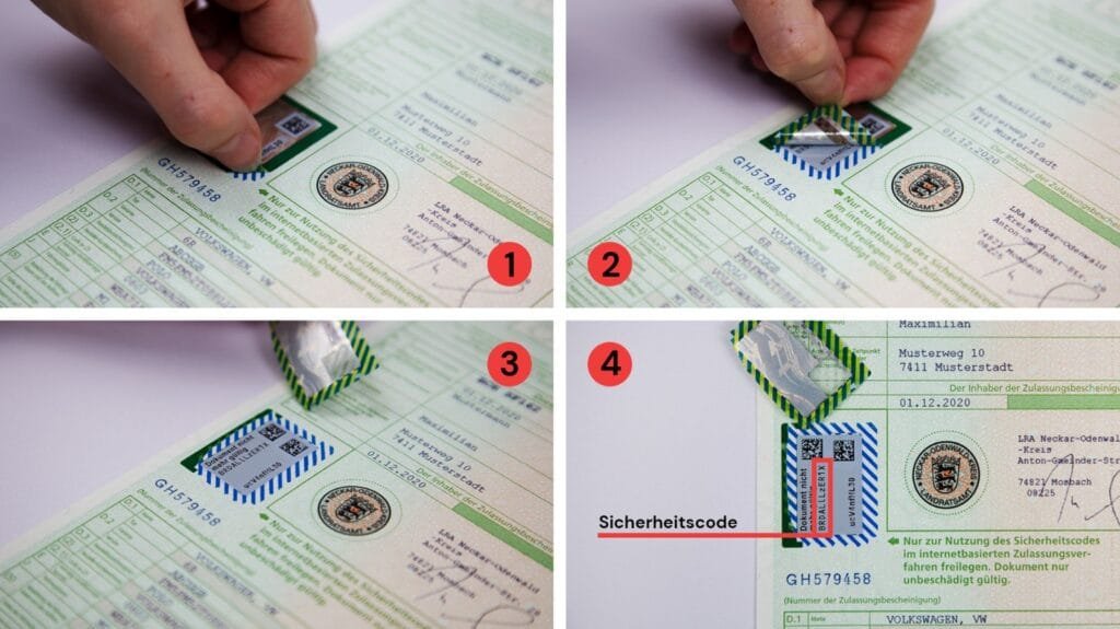 Sicherheitscode Brief freilegen - Anleitung für die Online Kfz Zulassung in 4 Schritten