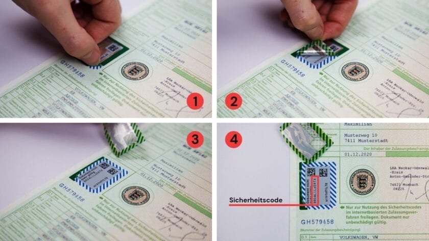 Sicherheitscode Brief freilegen - Anleitung für die Online Kfz Zulassung in 4 Schritten