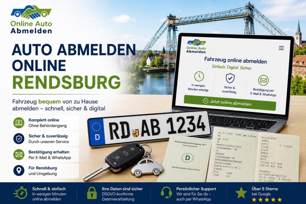 Auto abmelden online Rendsburg: Fahrzeug bequem von zu Hause abmelden