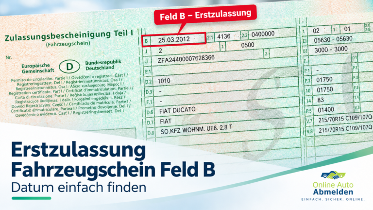 Fahrzeugunterlagen zum Thema Erstzulassung im Fahrzeugschein und Feld B